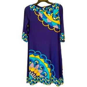 Haani | Small | Flowy 70s-Style Retro Mandala Three-Quarter Sleeves Dress